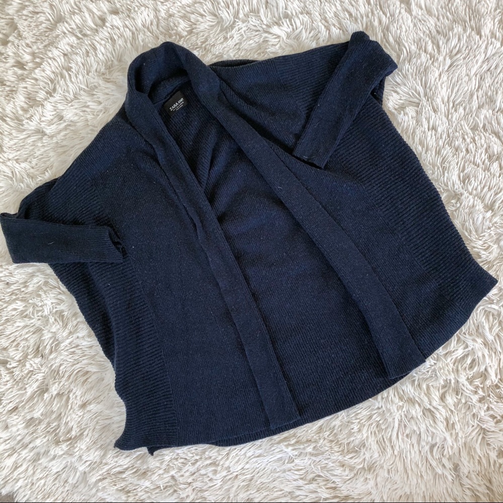 Zara Knit Oversized Navy Blue Open Front Cardigan